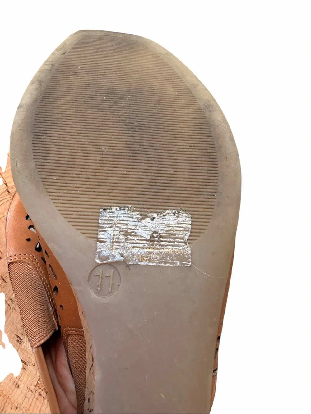 Lauren Blakwell Women’s 11 Tan Ilene Perforated Cork Wedge Slide Sandals Boho